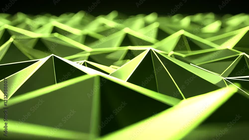 Poster a captivating green low-poly triangle field features glowing edges and intricate polygonal patterns,