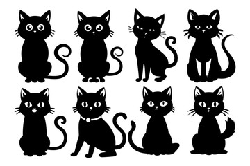 Cat Silhouette Bundle  Set of 9 Different Cat Poses