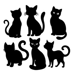 Funny Cat Silhouette  Various Poses of Cats