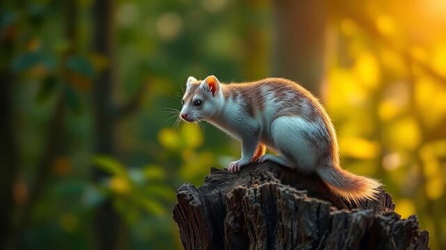 Ermellino on Tree Trunk - Vibrant Wildlife Photography