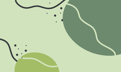 Abstract green spring poster. A botanical banner with geometric shapes and lines.  A set of vector illustrations. Modern interior painting in trendy green colors.