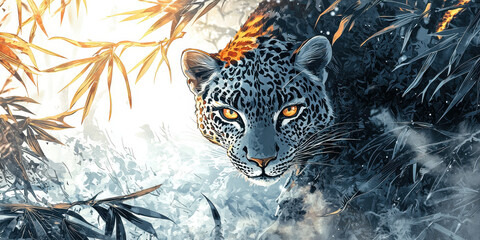 Majestic Leopard Emerging from Dense Bamboo Forest in Soft Light