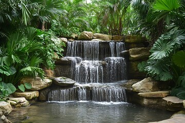 Naklejka premium Serene Waterfall Garden Landscape