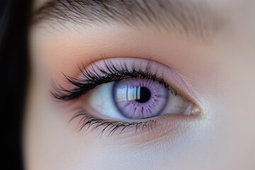 Obraz premium Macro shot of a womana??s soft pastel purple eye, with fine detailing and smooth gradients in the iris, captured in ultra HD