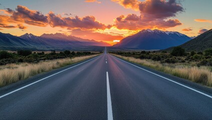 Fototapeta premium Sunset Highway in the Mountains: A Scenic Drive