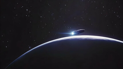 Fototapeta premium Spaceship orbiting a planet in outer space.