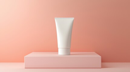 Minimalist White Cream Tube on Soft Pink Display Background