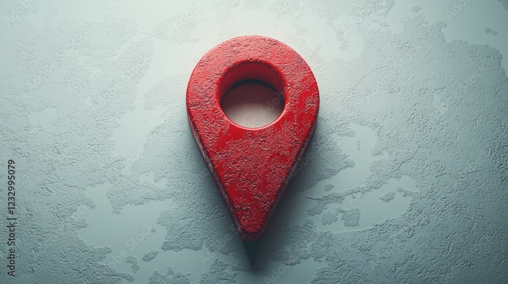 Poster red location pin on textured map background for navigation