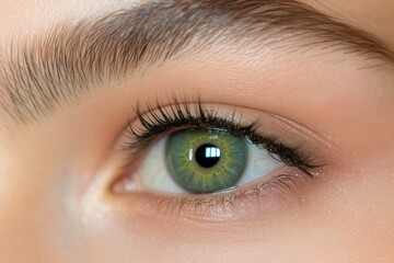 Obraz premium Macro shot of a womana??s soft sage green eye, focusing on the crisp textures of the iris and sclera, captured in