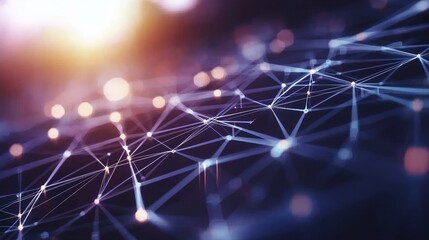 Polygonal shapes on a dark blue background portray an abstract futuristic technology design, reflecting a digital tech concept