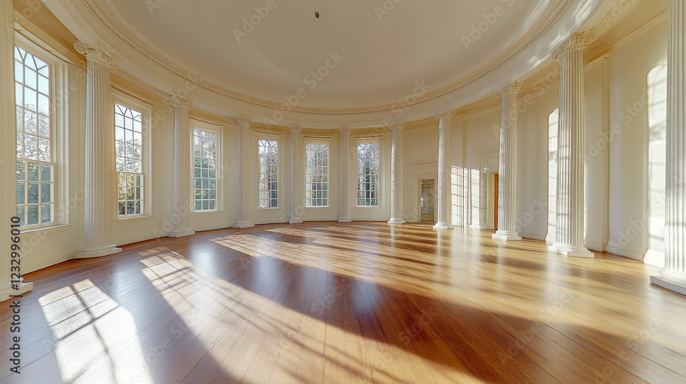 Poster full 360 degree panorama view environment map of empty white hall with columns 3d render illustratio