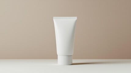Minimalist White Tube on Soft Beige Background for Skincare Display
