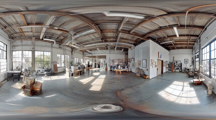 Obraz premium 360 degree full panorama of industrial modern design studio hall 3d render illustration hdri hdr vr style design