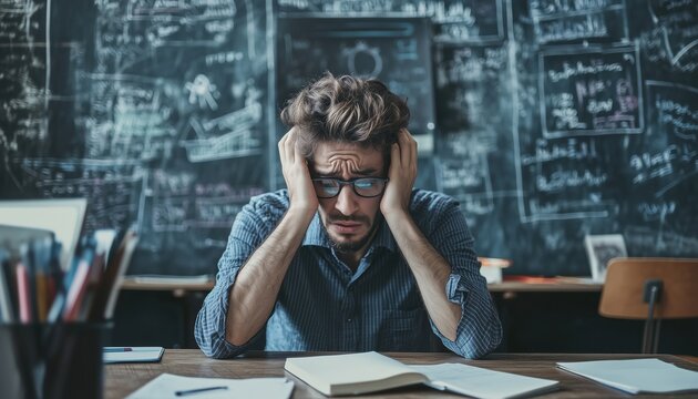 Overwhelmed Educator In A School Setting, Struggling To Manage Classroom Demands And Maintain A Sense Of Balance Amidst Pressure.