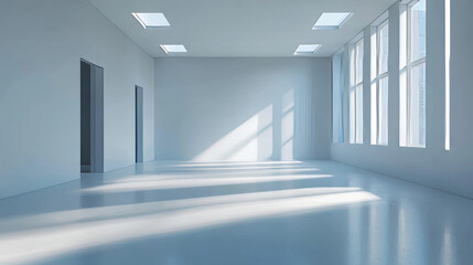 Fototapeta premium full 360 degree panorama environment map of white abstract empty studio with light shining through slits in walls 3d render illustration hri hdr vr