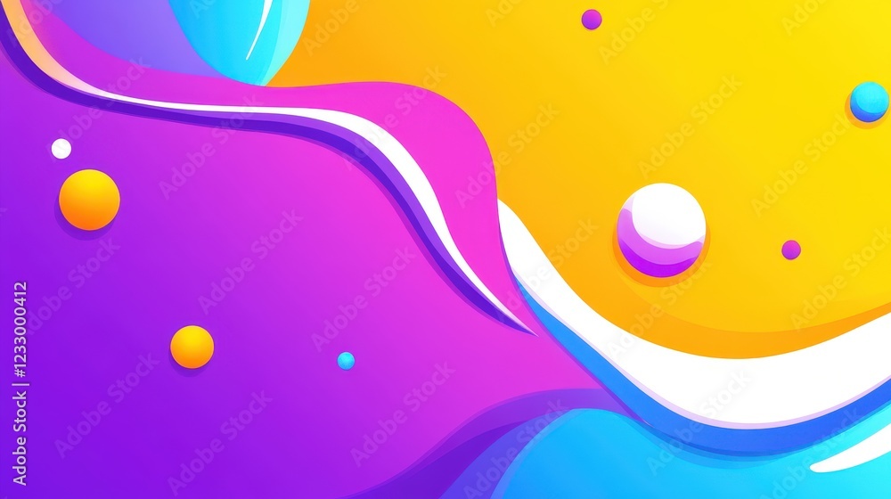 Poster abstract colorful waves and floating spheres design
