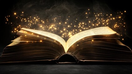 Magical Open Book with Glowing Particles