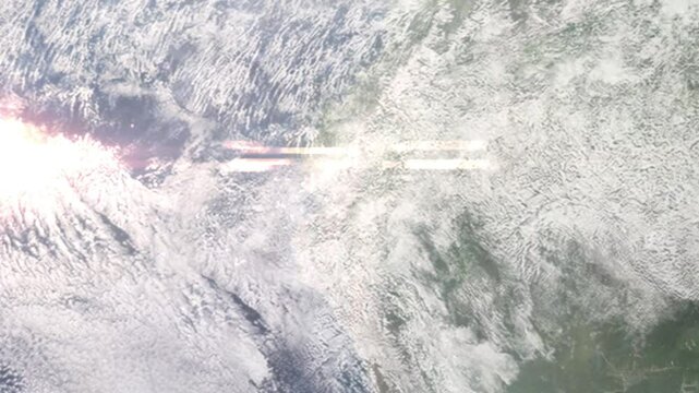 Zooming in on Azogues, Suriname frome space - Perfect for Travel Intros and Backgrounds. Realistic 3D Animation.