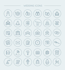 Wedding Icon Set, wedding, celebration, illustrations, icons, love, marriage, newly weds, save the date, wedding dress, bride, groom, icon set, wedding rings, bouquet, suit, wedding cake, marriage