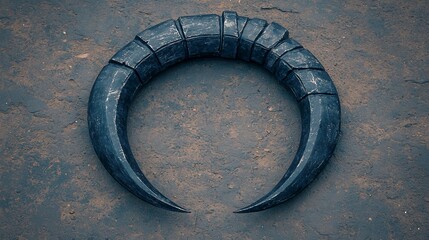Black curved horn artifact resting on a textured surface, evoking a mystical atmosphere