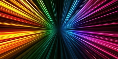 Obraz premium A vibrant explosion of colors radiates from a central point, creating a dynamic, energetic visual effect against a dark background.