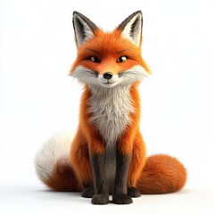 Obraz premium Red fox plush with fluffy fur and a curled tail, placed on a bright white background