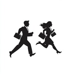 businessman and businesswoman running with briefcases