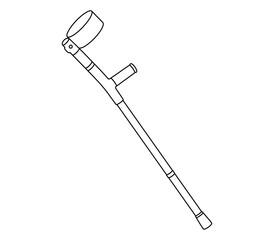 Hand drawn cute outline illustration of forearm crutches. Flat vector disability line art doodle. Health care treatment sticker, icon. Rehabilitation hospital cane. Diversity or inclusion. Isolated.