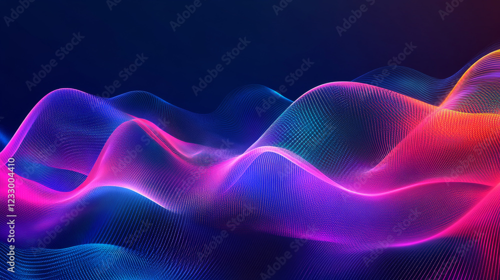 Aufkleber abstract technology mesh wave background technology connectivity internet concept with neon lighting