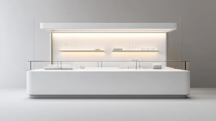 Minimalistic white showcase with empty space. Design for product presentation in trendy, modern style. 3d render illustration