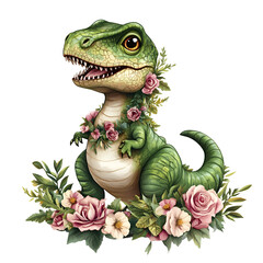 Fototapeta premium Spring Dinosaur Clipart - Cute Vector Illustration