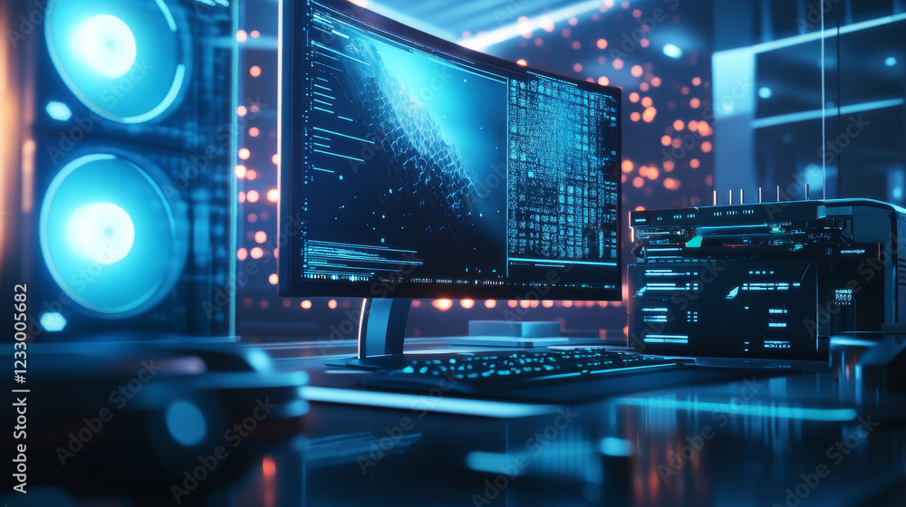 Aufkleber futuristic computer surface hardware technology object background 3d render illustration wallpaper