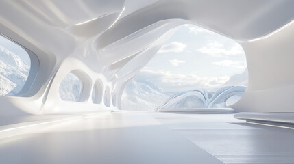 360 equi rectangular panorama modern futuristic abstract white render 3d illustration