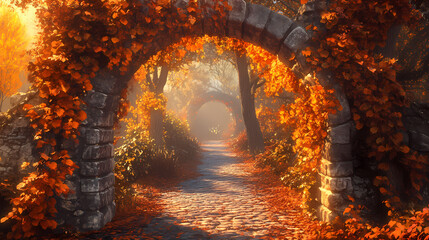 Fototapeta premium Autumnal serene archway. Serene Archway. Illustration
