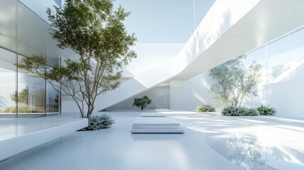 abstract white background architexture warehouse hall 3d render illustration