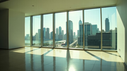 Large, Open-Plan Room with Wide Windows and a Breathtaking Urban View