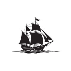 Pirate ship, Big Ship or fishing boat on the sea icon isolated on white background
