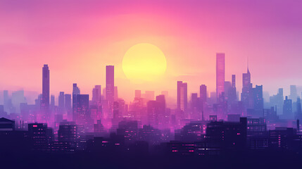Fototapeta premium Cityscape at dawn: a vibrant urban panorama. Shaded Horizon. Illustration