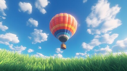 Naklejka premium Hot Air Balloon Soaring in a Vibrant Sky