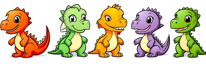 Naklejka premium Little Dinosaur Coloring Book for Kids: Cute Cartoon Illustrations of Green Dragons and Animals, Isolated Set Design (16:9)