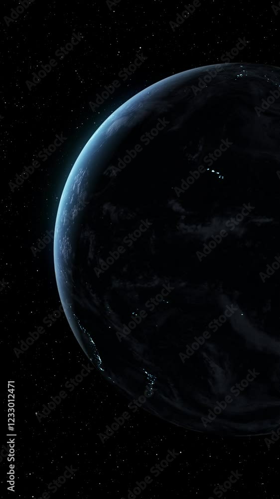 Poster seamless loop footage of planet earth whole round 3d orbital rotation with day night transition . 36