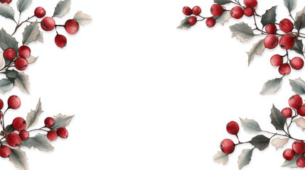Obraz premium Watercolor Christmas Berries and Leaves Border Design Illustration
