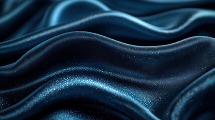 Shimmering blue fabric draped, sparkles on folds, dark background