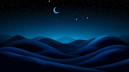 Serene Night Sky Over Rolling Blue Mountains