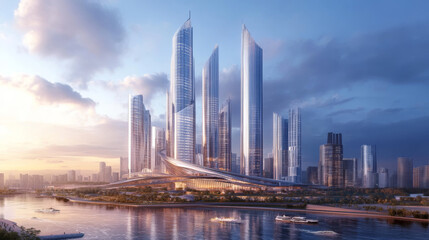 Obraz premium Abstract city scape sky line 3d render illustration