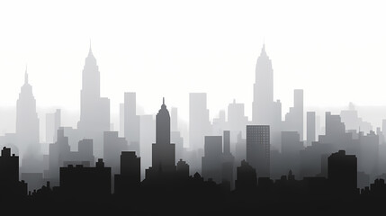 Fototapeta premium A monochromatic skyline illustration featuring iconic buildings, emphasizing urban architecture. Shaded Horizon. Illustration