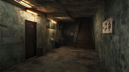 abstract dark industrial basement building architecture with concrete grunge surface 3d render illustration