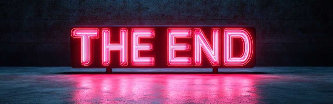 A glowing red metallic 'END' text on a dark background, evoking a cinematic sense of finality and suspense, ideal for dramatic endings.