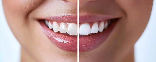 Fototapeta premium A side-by-side comparison teeth before and after whitening, emphasizing oral health improvements.