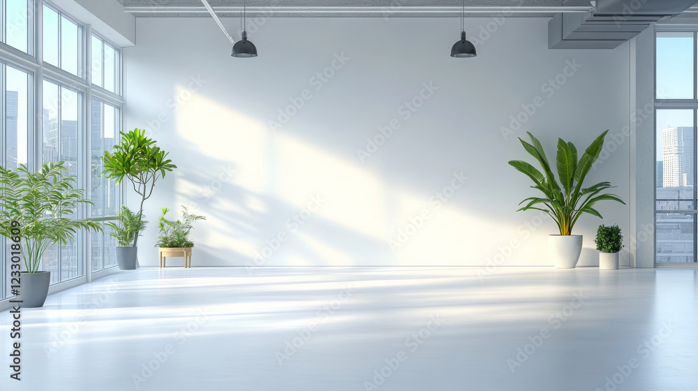Aufkleber empty studio white backdrop background abstract 3d render illustration with modern minimalistic desi